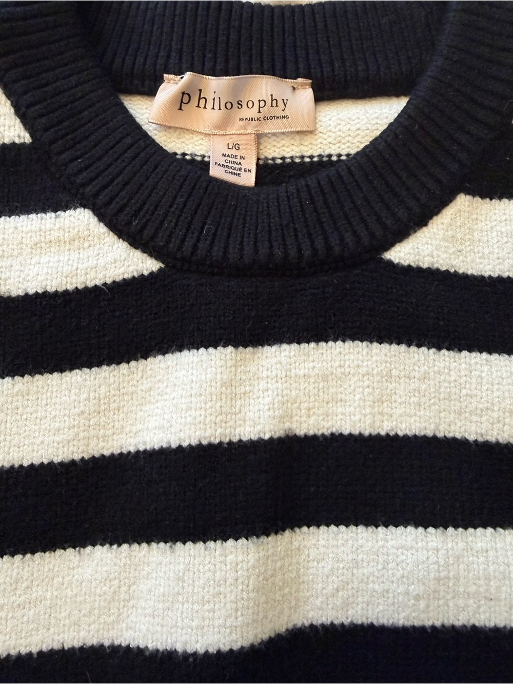 Philosophy Republic Clothing Striped Crewneck Sweater Black Ivory Size Large - Picture 3 of 7
